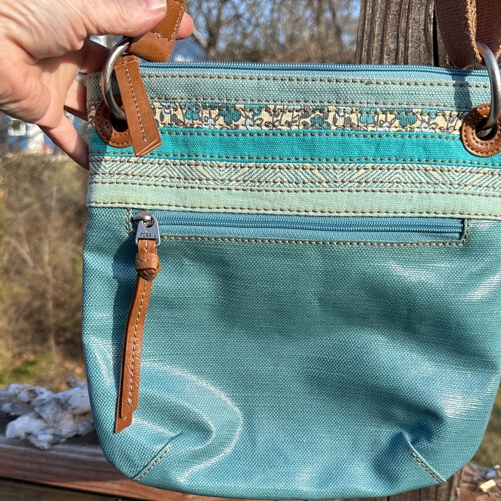 Fossil Teal Boho Kee-per Crossbody Bag. Vintage. Has KEY HANG TAG! Rare - Picture 4 of 7